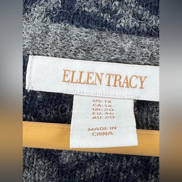 Ellen Tracy Cowl Neck Sweater Coat Blue Floral Size 1X (US) 40 (UK) - Picture 2 of 5